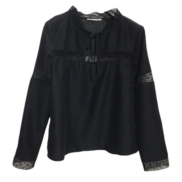 NWOT Anine Bing charming silk and lace inserts long sleeve blouse size large - Picture 2 of 8